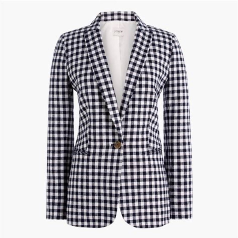 J.Crew Factory Gingham linen-blend Holland blazer